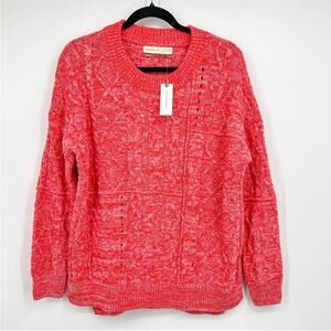 Anthropologie Pilcro Jasmine Pullover Sweater Red Pink Marled Crew Neck NEW XS